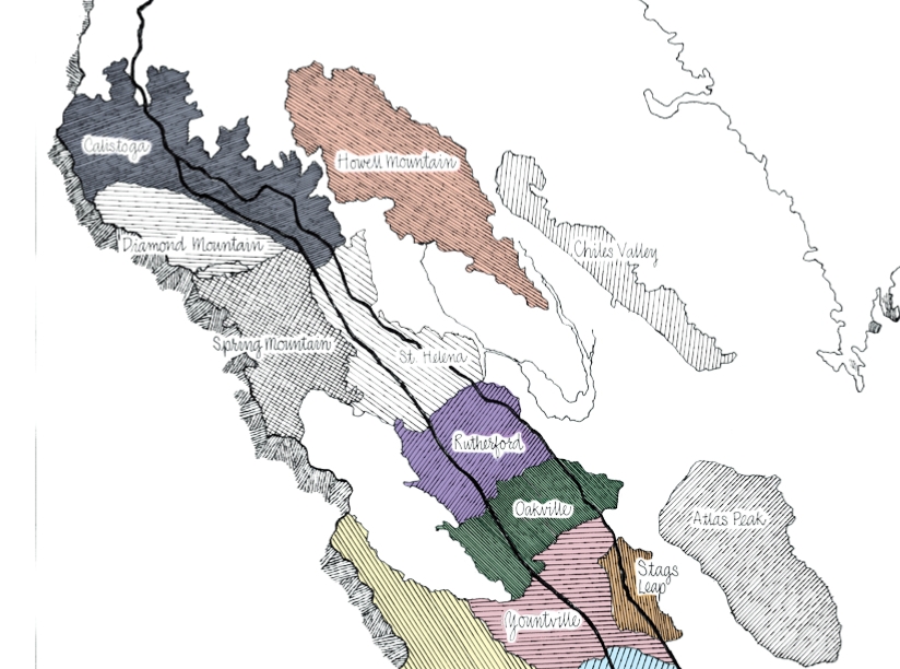 Map of Northern Napa Valley showing Howell Mountain AVA amongst other AVAs