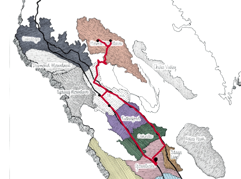 Map of Northern Napa Valley showing Howell Mountain AVA amongst other AVAs