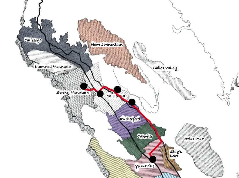 Map of Northern Napa Valley showing Howell Mountain AVA amongst other AVAs